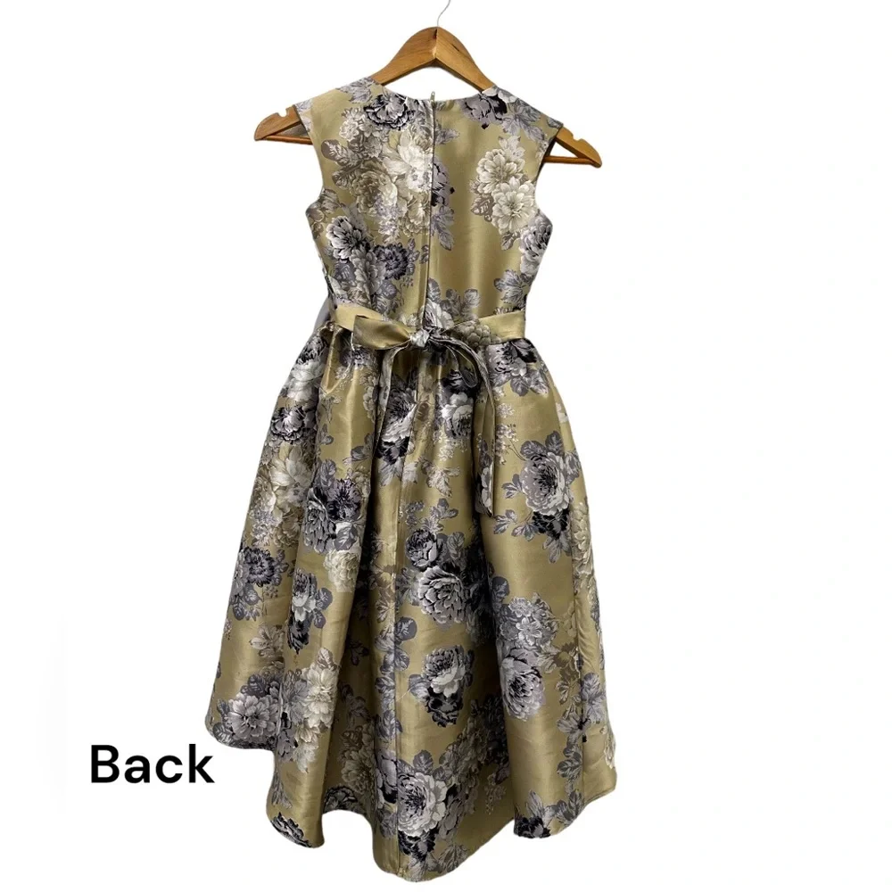 Bonnie Jean brand. Girl cascade dress. Size 10. Metallic floral dress. Used 1x. - Picture 2 of 8